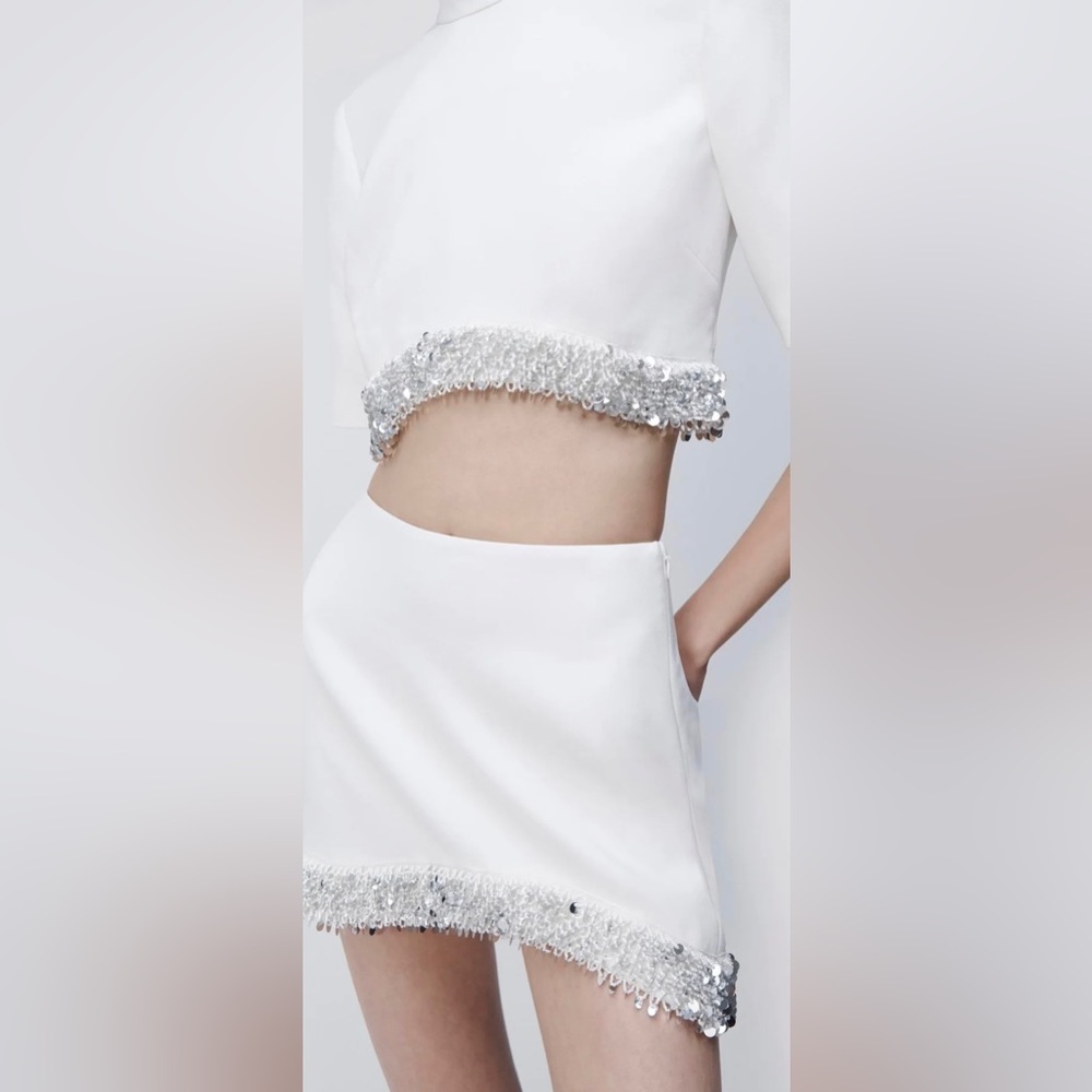 Jonathan Simkhai White And Silver Skirt View 4